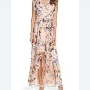 Eliza J Floral Ruffle High Low Flowy Surplice Maxi Dress size 12